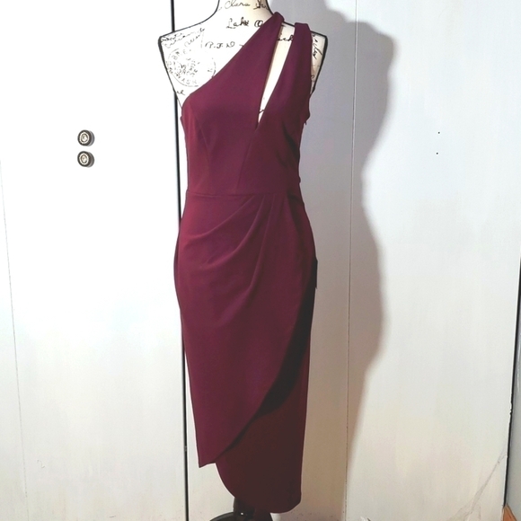 Lulu's One Shoulder Burgundy Dress Modern Contemporary Dance Party Sz.Medium - Picture 1 of 5